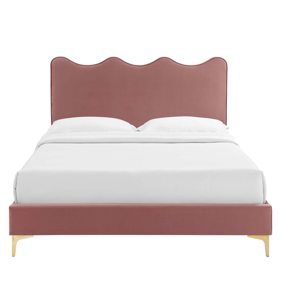 Vega Performance Velvet Queen Platform Bed in Dusty Rose