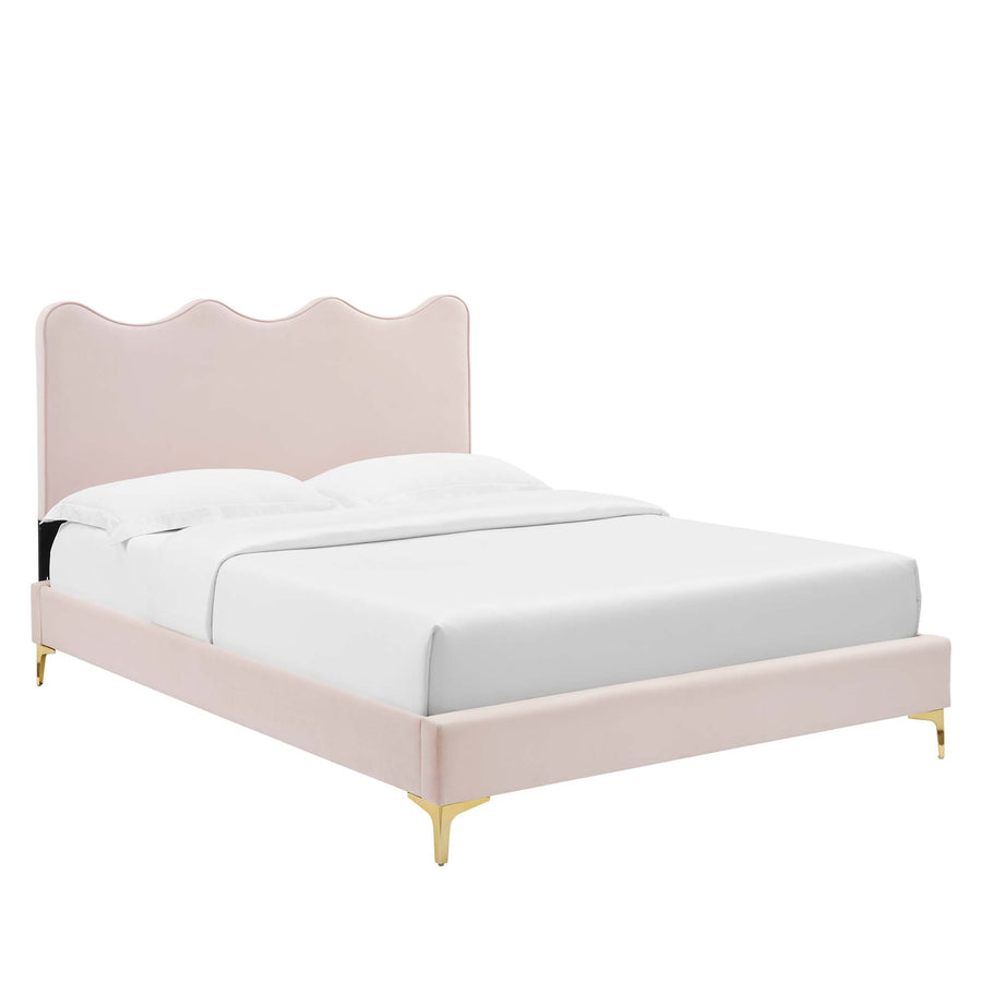 Vega Performance Velvet Queen Platform Bed in Pink
