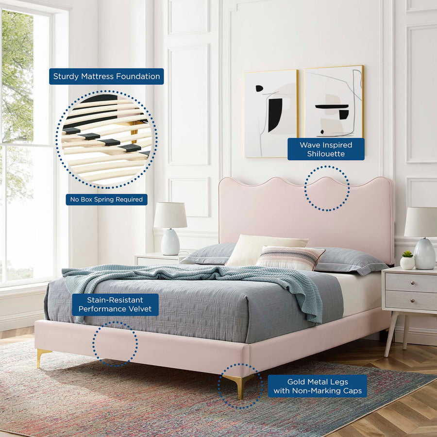 Vega Performance Velvet Queen Platform Bed in Pink