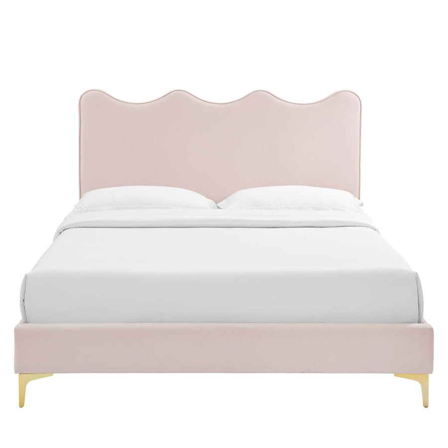 Vega Performance Velvet Queen Platform Bed in Pink