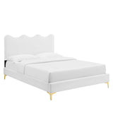 Vega Performance Velvet Queen Platform Bed in White