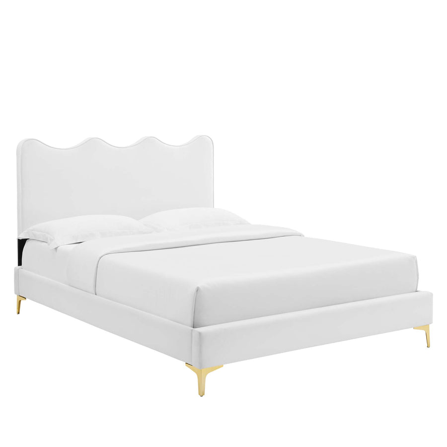 Vega Performance Velvet Queen Platform Bed in White