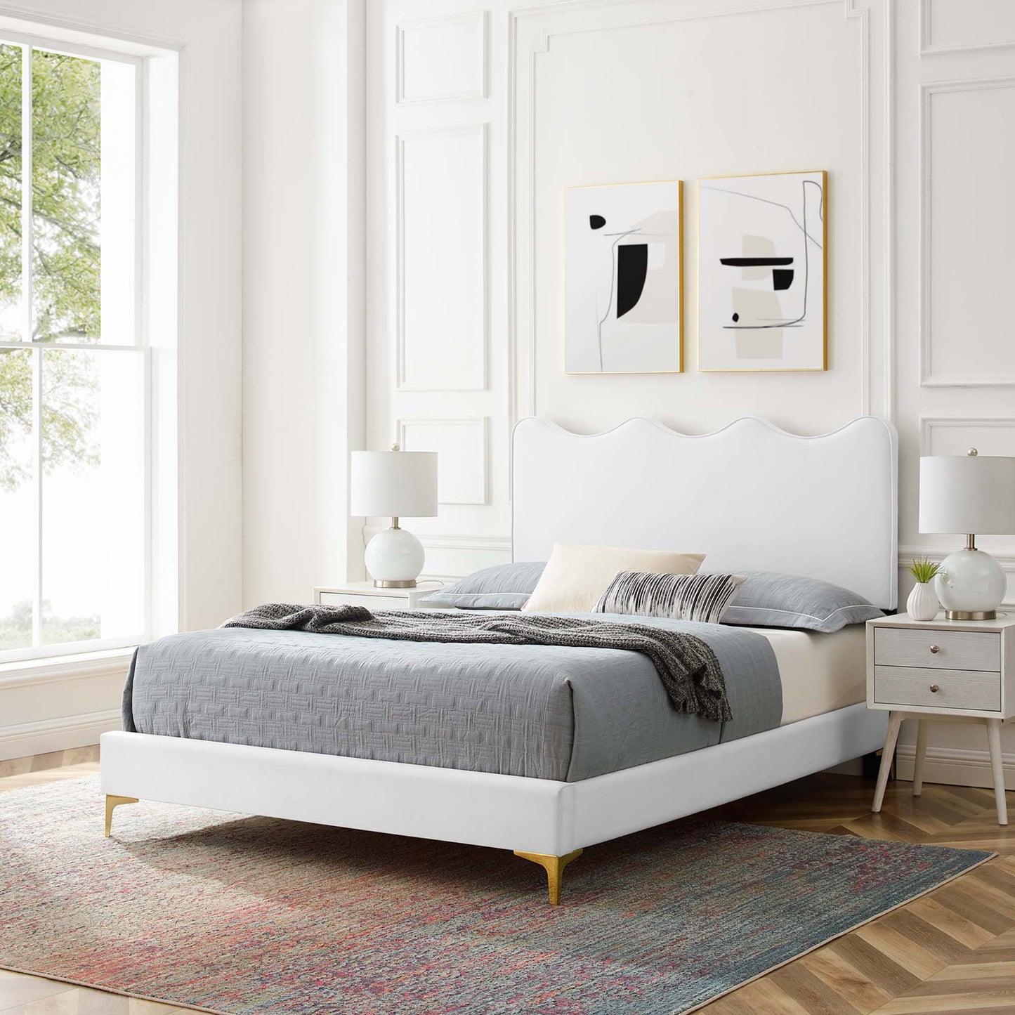 Current Performance Velvet Queen Platform Bed by Furniture For America