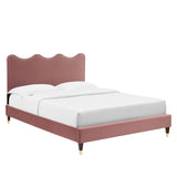 Vega Performance Velvet Queen Platform Bed in Dusty Rose