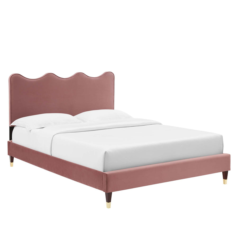 Vega Performance Velvet Queen Platform Bed in Dusty Rose