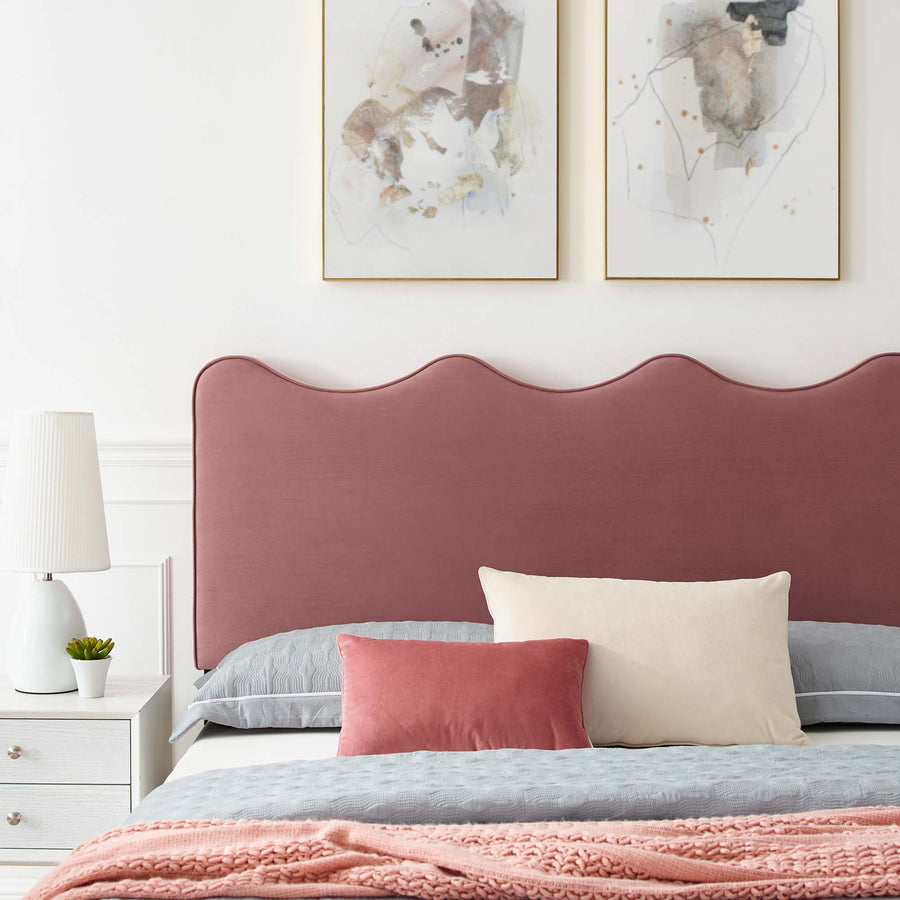 Vega Performance Velvet Queen Platform Bed in Dusty Rose