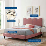 Vega Performance Velvet Queen Platform Bed in Dusty Rose