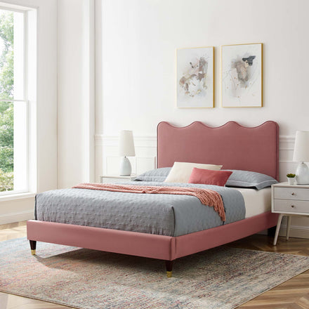 Current Performance Velvet Queen Platform Bed in Dusty Rose