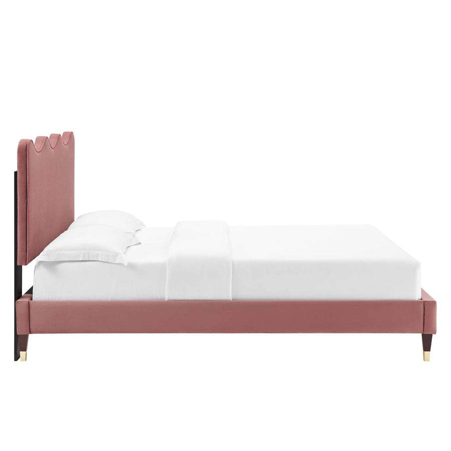 Vega Performance Velvet Queen Platform Bed in Dusty Rose