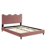 Vega Performance Velvet Queen Platform Bed in Dusty Rose