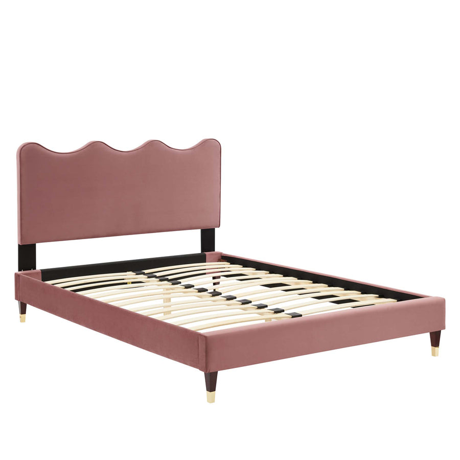 Vega Performance Velvet Queen Platform Bed in Dusty Rose