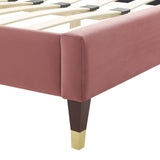 Vega Performance Velvet Queen Platform Bed in Dusty Rose