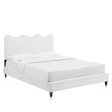 Vega Performance Velvet Queen Platform Bed in White