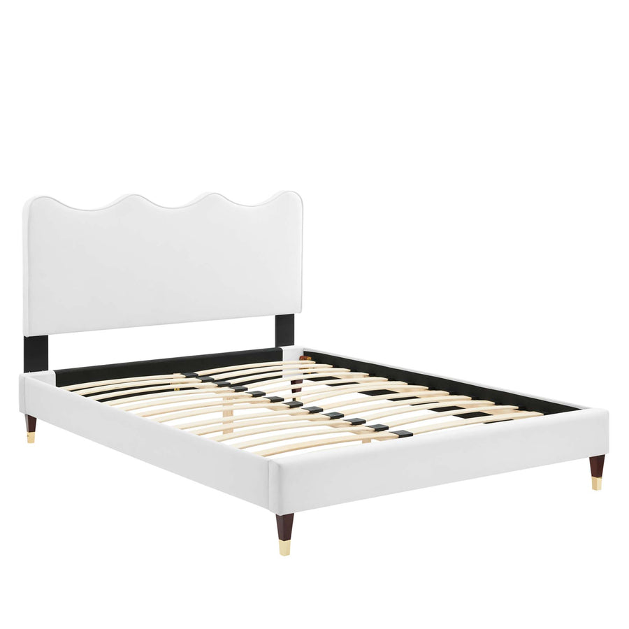 Vega Performance Velvet Queen Platform Bed in White