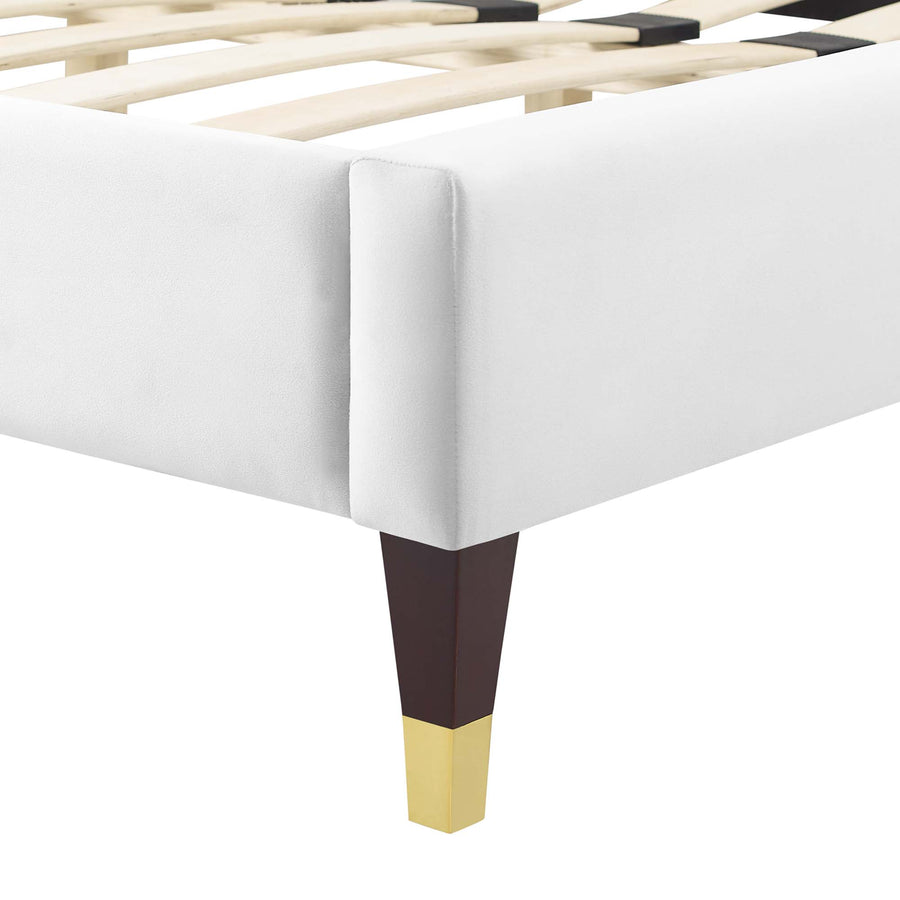 Vega Performance Velvet Queen Platform Bed in White