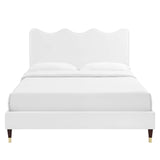 Vega Performance Velvet Queen Platform Bed in White