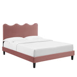 Vega Performance Velvet Queen Platform Bed in Dusty Rose