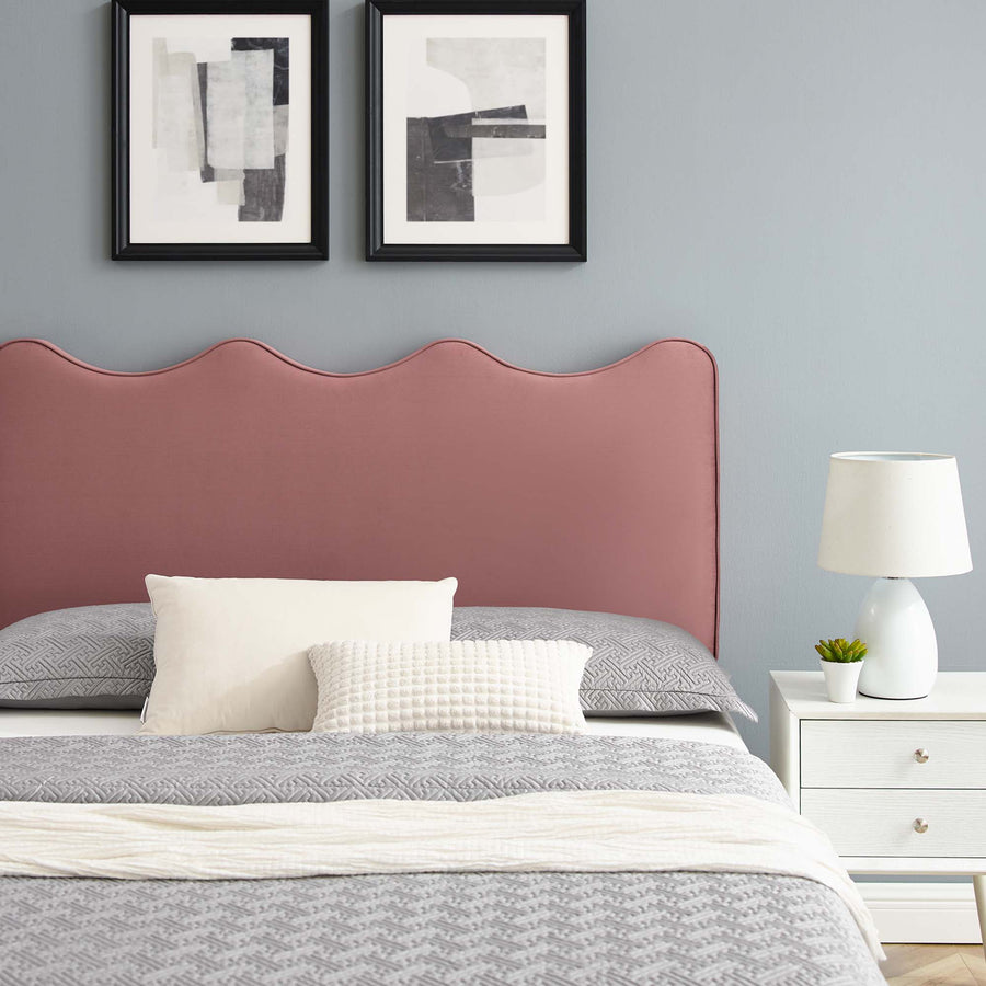 Vega Performance Velvet Queen Platform Bed in Dusty Rose