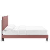 Vega Performance Velvet Queen Platform Bed in Dusty Rose