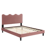 Vega Performance Velvet Queen Platform Bed in Dusty Rose