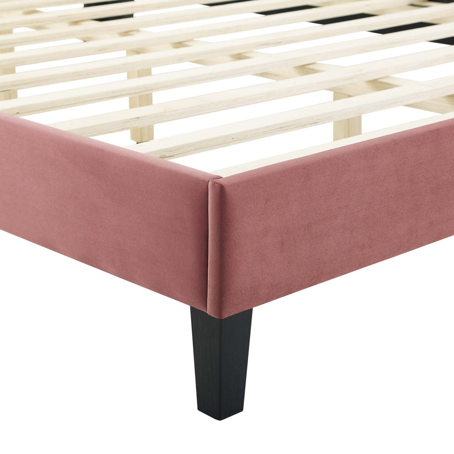 Vega Performance Velvet Queen Platform Bed in Dusty Rose