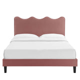 Vega Performance Velvet Queen Platform Bed in Dusty Rose