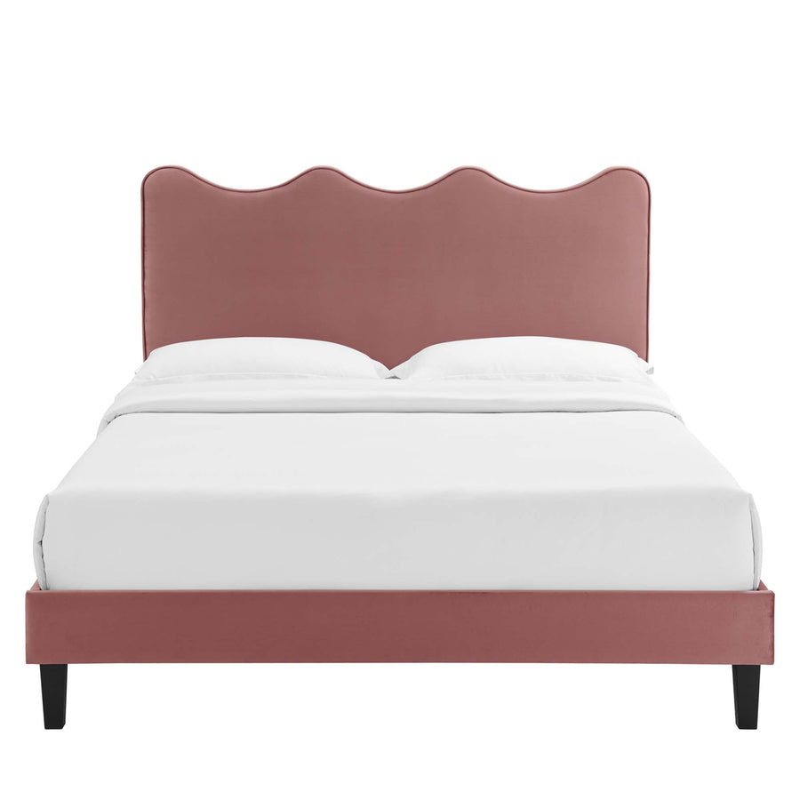 Vega Performance Velvet Queen Platform Bed in Dusty Rose
