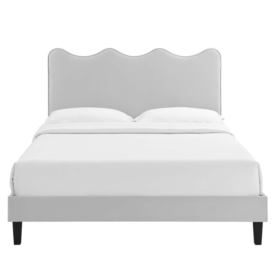 Vega Performance Velvet Queen Platform Bed in Light Gray