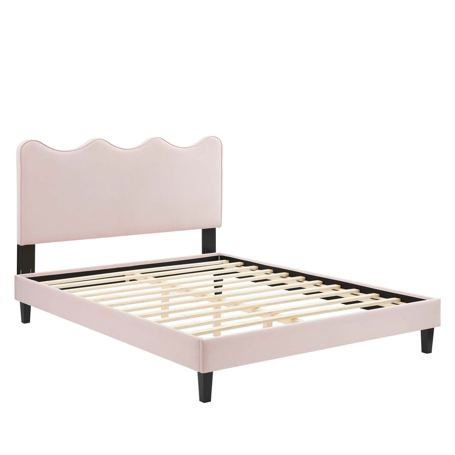 Vega Performance Velvet Queen Platform Bed in Pink