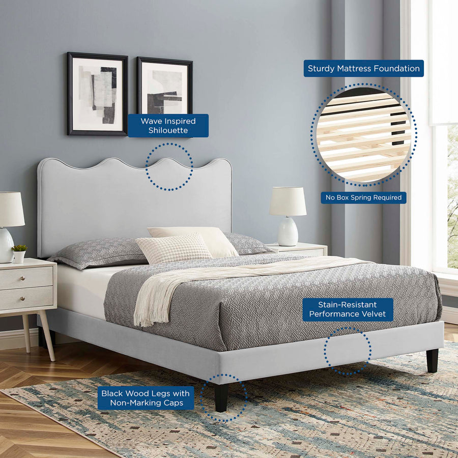 Vega Performance Velvet King Platform Bed in Light Gray