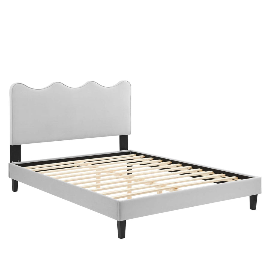 Vega Performance Velvet King Platform Bed in Light Gray