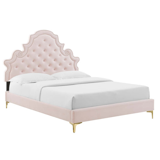 Gwyneth Tufted Performance Velvet Queen Platform Bed by Furniture For America