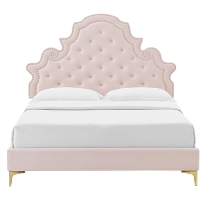 Gwyneth Tufted Performance Velvet Queen Platform Bed by Furniture For America