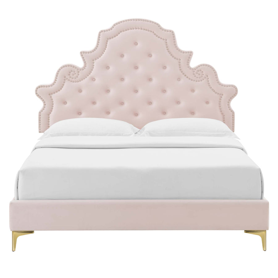 Tatum Tufted Performance Velvet Queen Platform Bed in Pink
