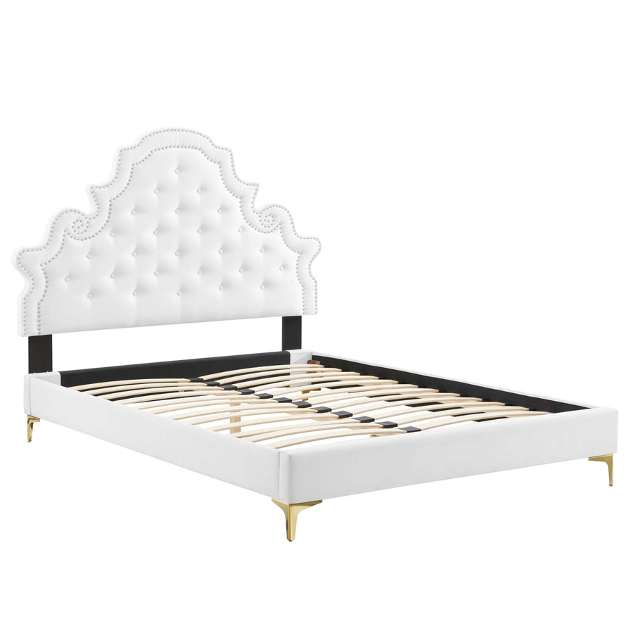 Tatum Tufted Performance Velvet Queen Platform Bed in White