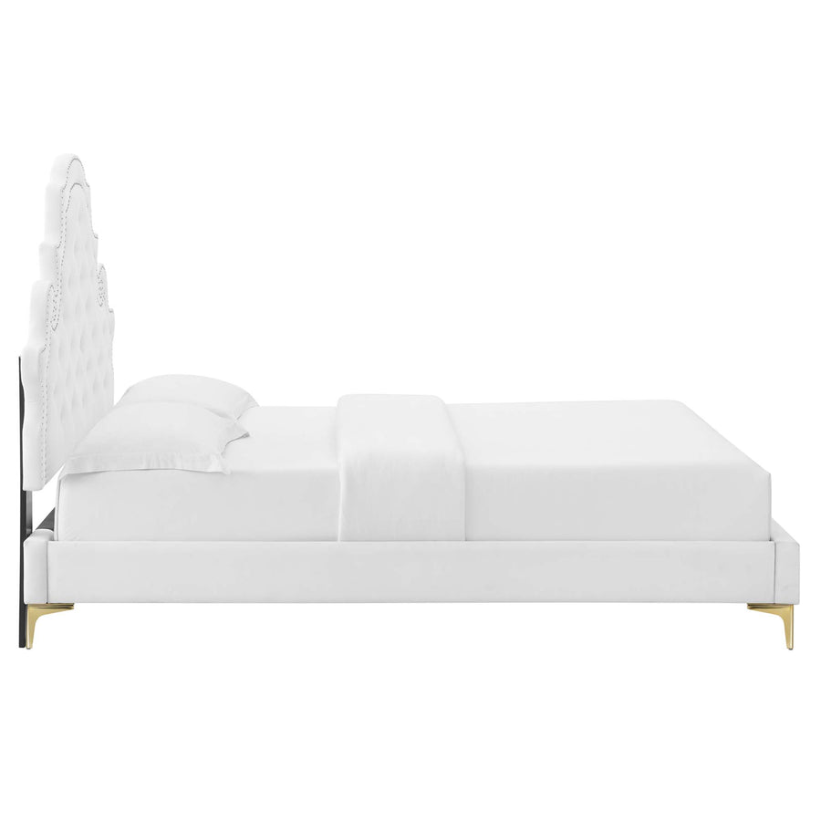 Tatum Tufted Performance Velvet Queen Platform Bed in White