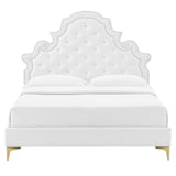 Tatum Tufted Performance Velvet Queen Platform Bed in White