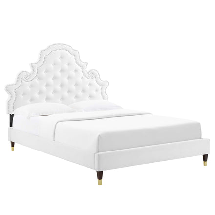 Gwyneth Tufted Performance Velvet Queen Platform Bed in White