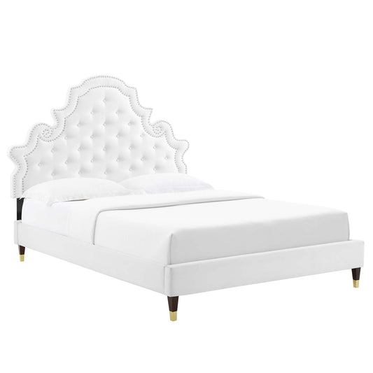 Gwyneth Tufted Performance Velvet Queen Platform Bed by Furniture For America