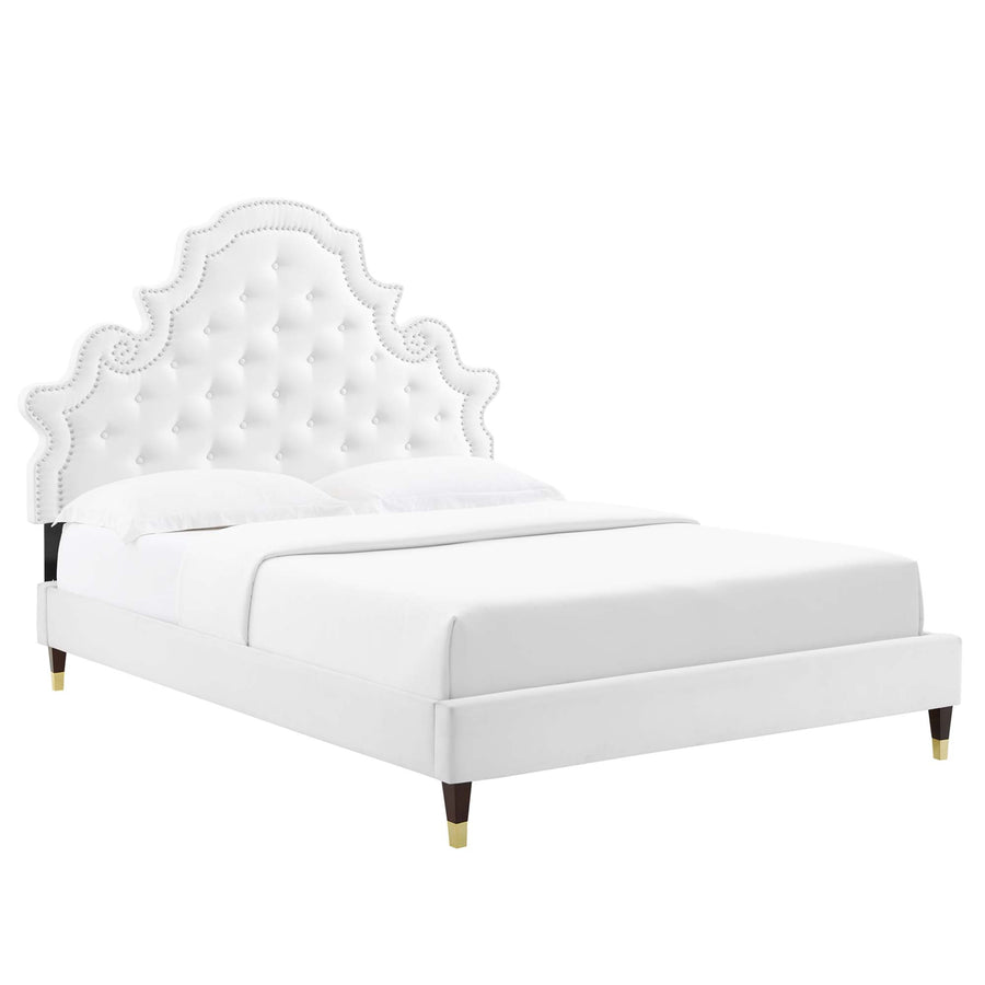 Tatum Tufted Performance Velvet Queen Platform Bed in White