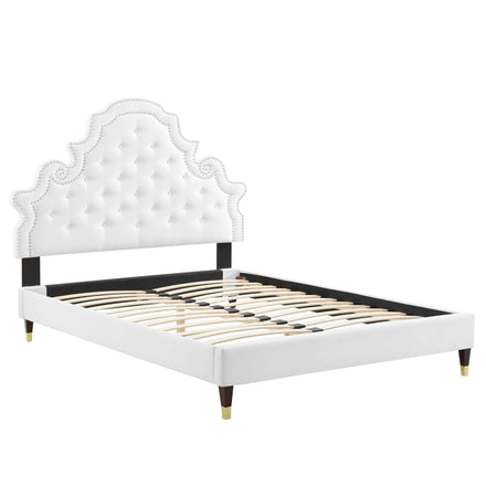Gwyneth Tufted Performance Velvet Queen Platform Bed in White