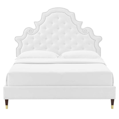 Gwyneth Tufted Performance Velvet Queen Platform Bed by Furniture For America
