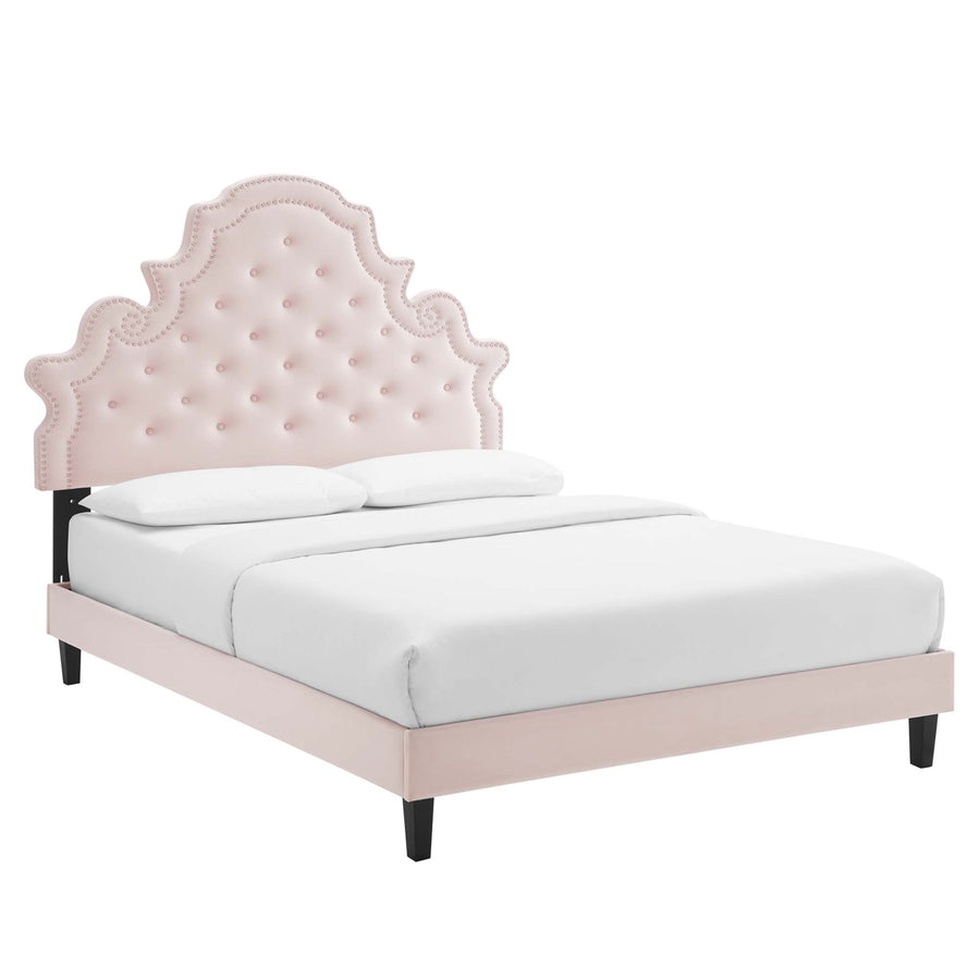Tatum Tufted Performance Velvet Queen Platform Bed in Pink