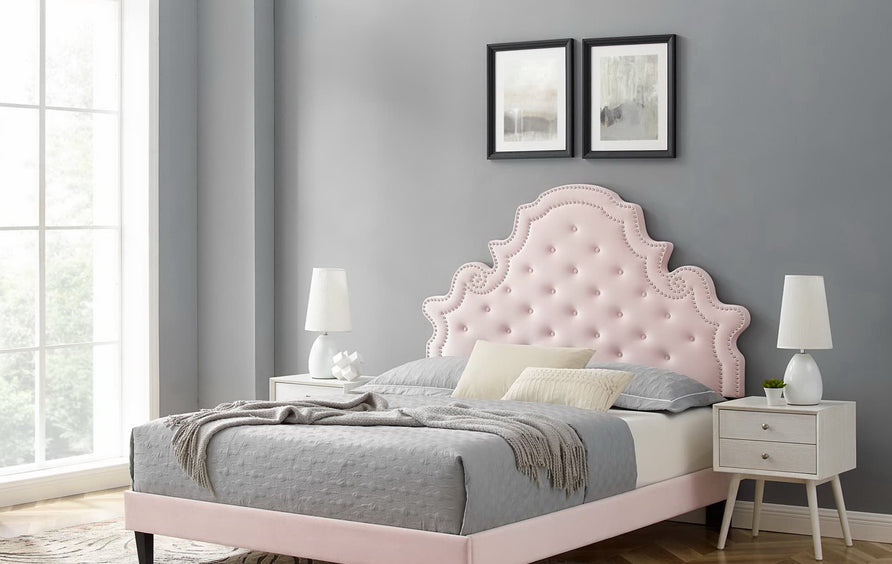 Tatum Tufted Performance Velvet Queen Platform Bed in Pink