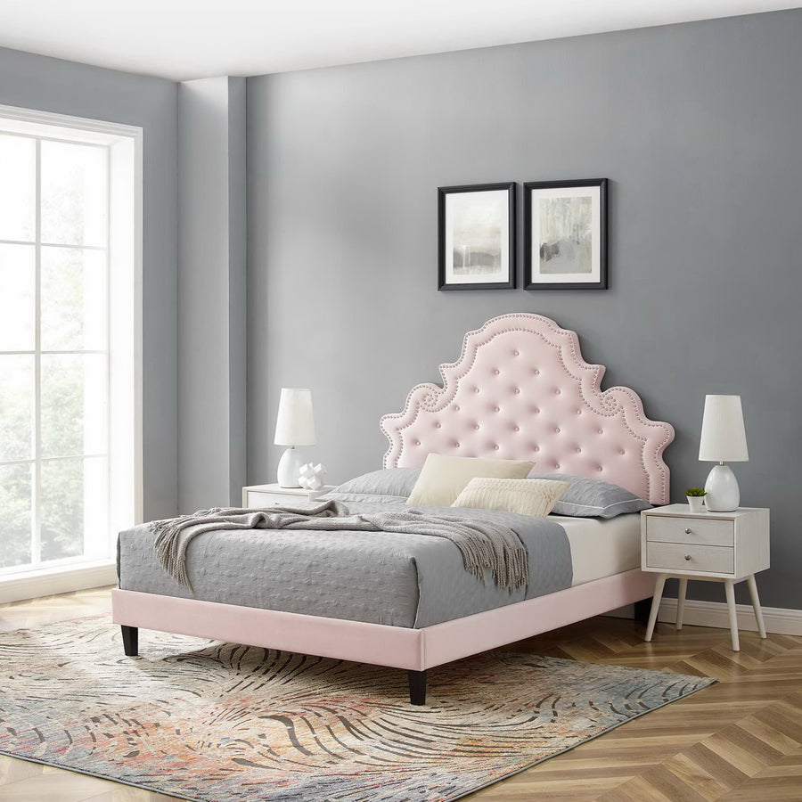 Tatum Tufted Performance Velvet Queen Platform Bed in Pink