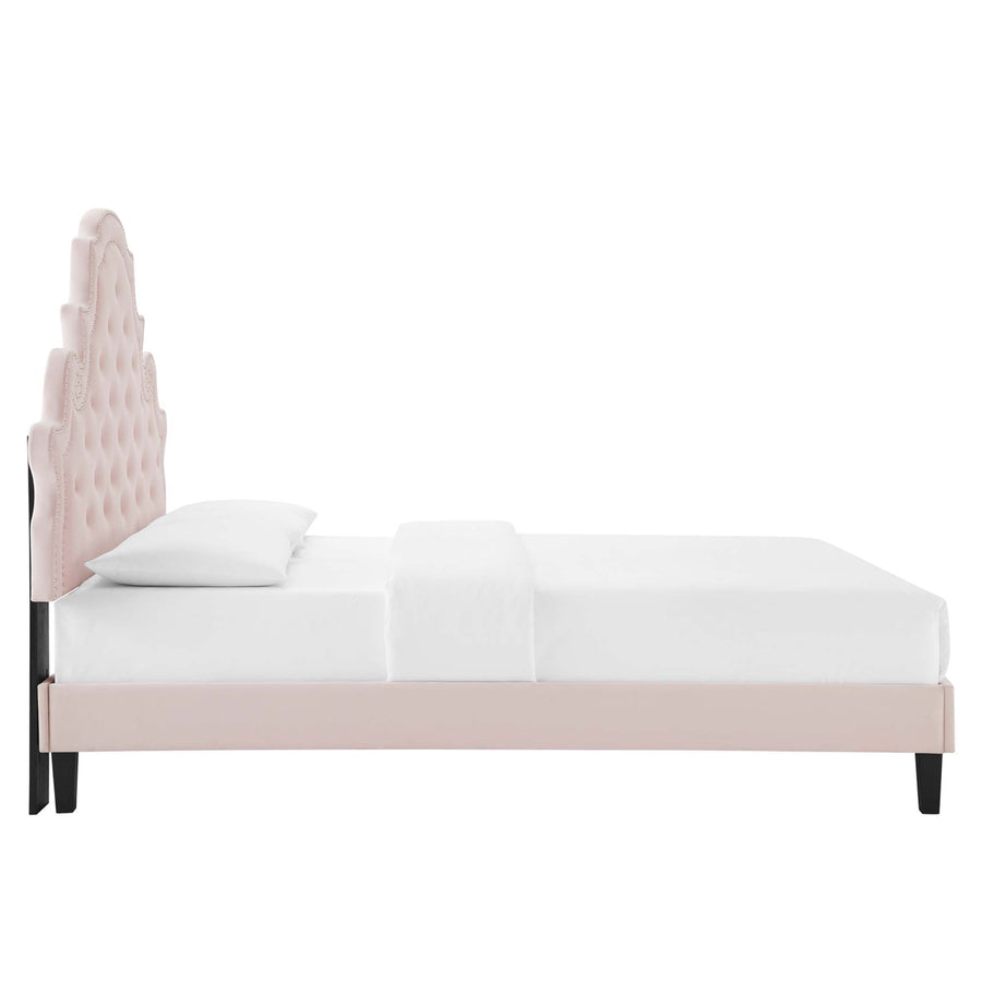 Tatum Tufted Performance Velvet Queen Platform Bed in Pink