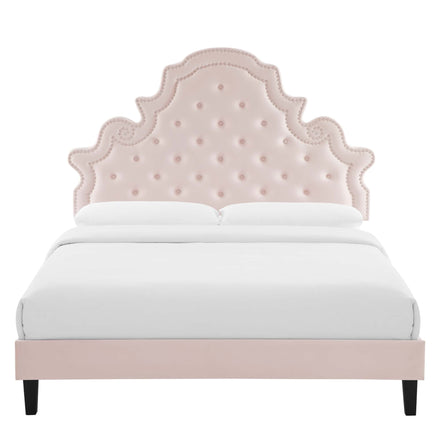 Gwyneth Tufted Performance Velvet Queen Platform Bed in Pink