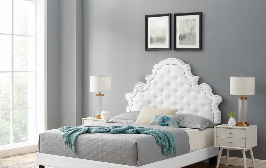 Tatum Tufted Performance Velvet Twin Platform Bed in White