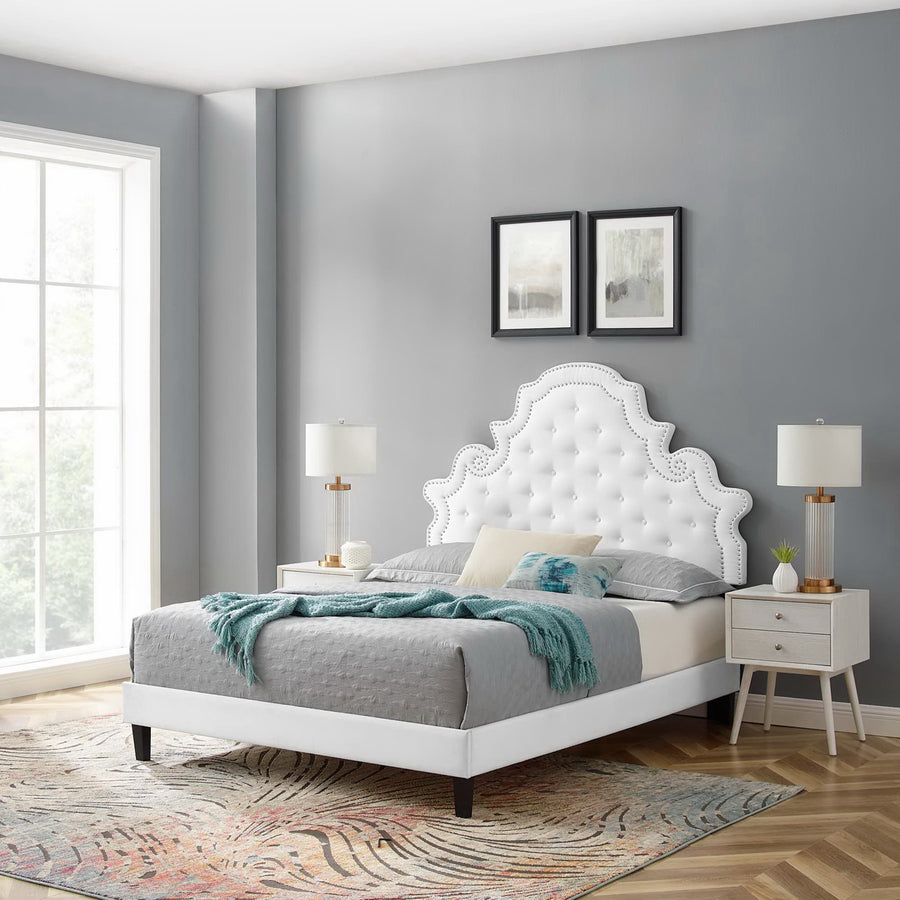 Tatum Tufted Performance Velvet Twin Platform Bed in White