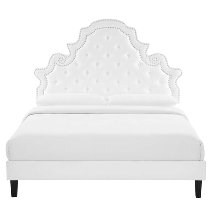 Gwyneth Tufted Performance Velvet Twin Platform Bed in White